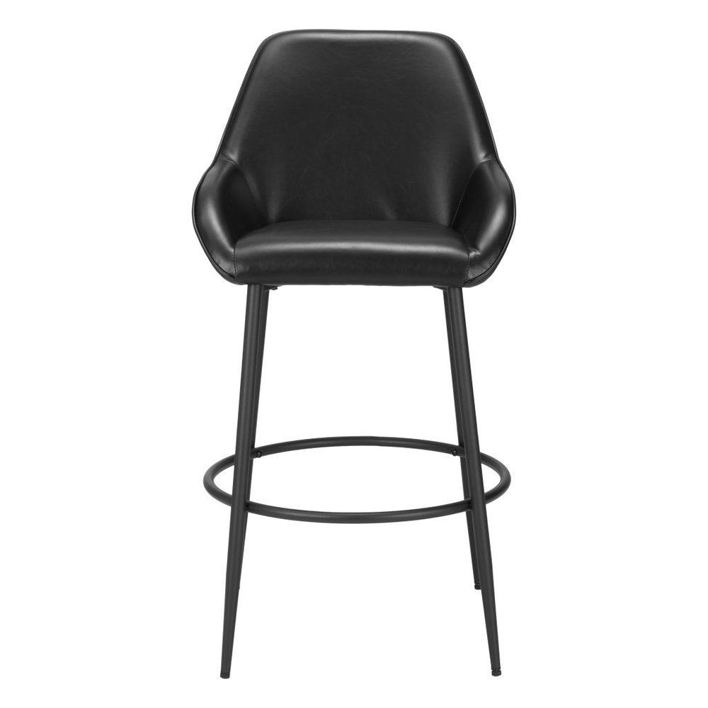 Set of Two 30" Black Faux Leather And Fabric And Steel Bar Height Bar Chairs