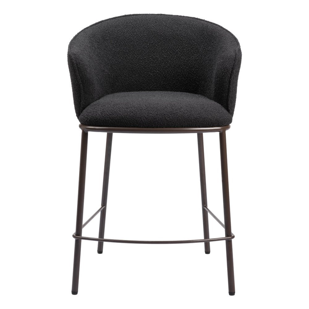 26" Black And Bronze Shearling And Fabric And Steel Counter Height Bar Chair