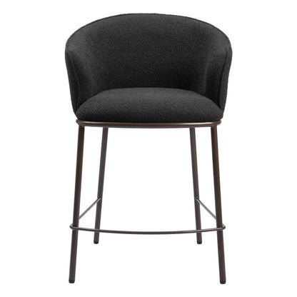 26" Black And Bronze Shearling And Fabric And Steel Counter Height Bar Chair