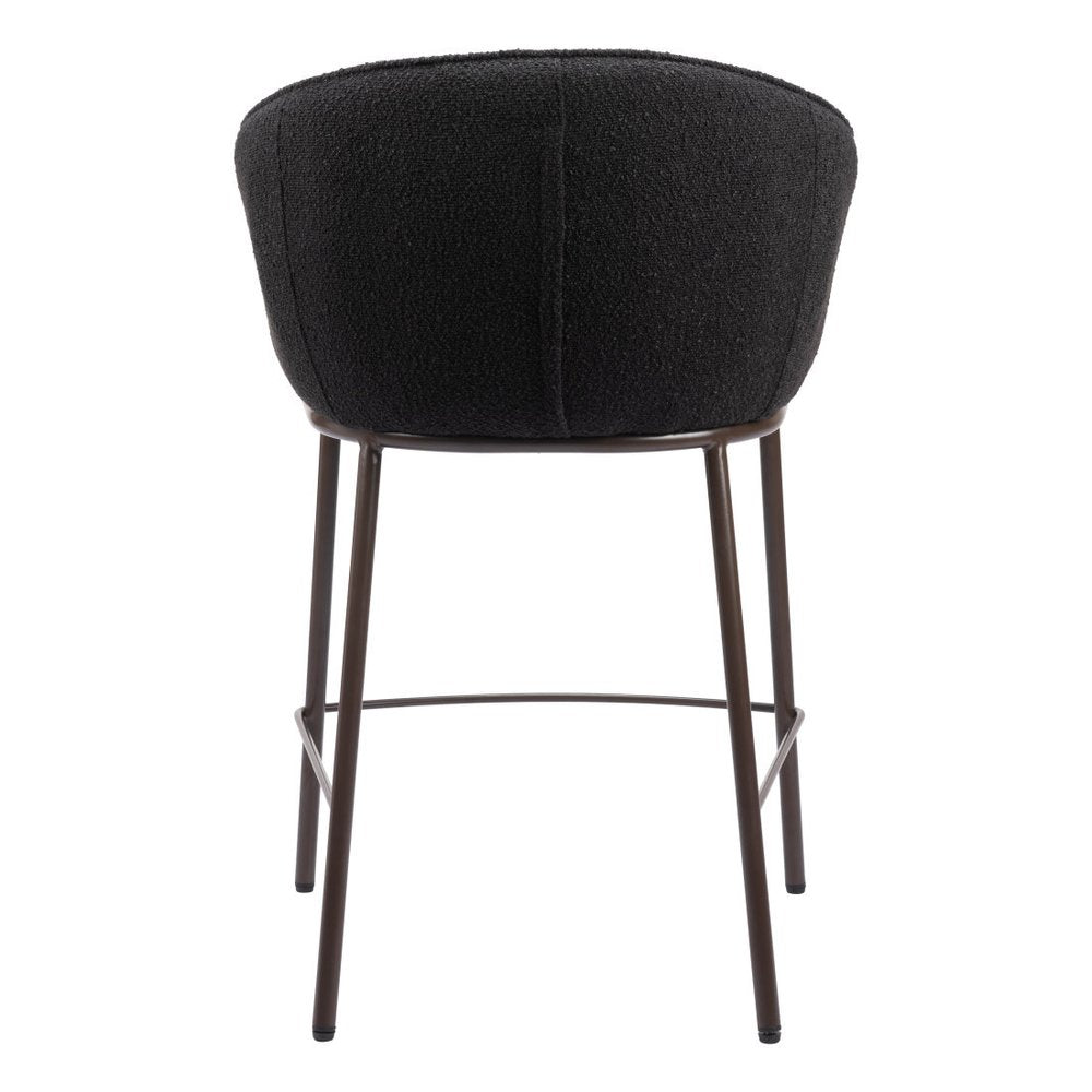 26" Black And Bronze Shearling And Fabric And Steel Counter Height Bar Chair
