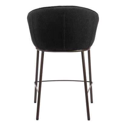 26" Black And Bronze Shearling And Fabric And Steel Counter Height Bar Chair
