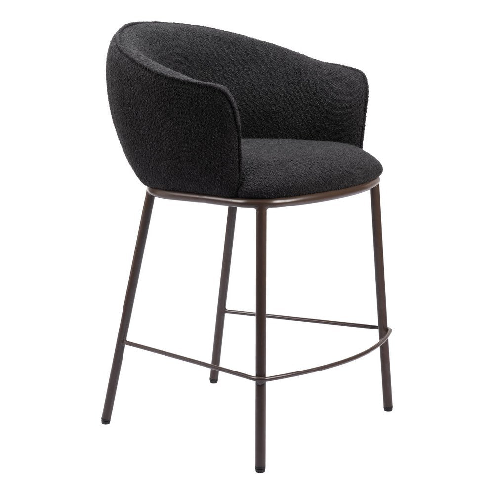 26" Black And Bronze Shearling And Fabric And Steel Counter Height Bar Chair