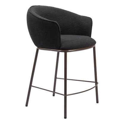 26" Black And Bronze Shearling And Fabric And Steel Counter Height Bar Chair