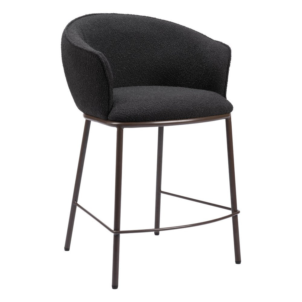 26" Black And Bronze Shearling And Fabric And Steel Counter Height Bar Chair