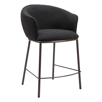 26" Black And Bronze Shearling And Fabric And Steel Counter Height Bar Chair