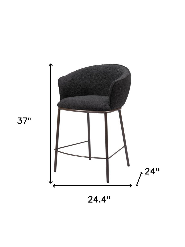 26" Black And Bronze Shearling And Fabric And Steel Counter Height Bar Chair