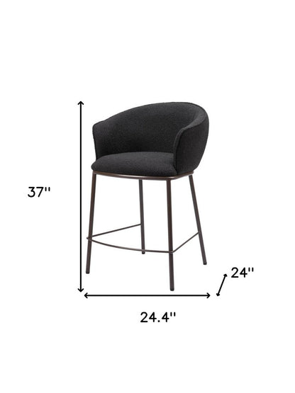 26" Black And Bronze Shearling And Fabric And Steel Counter Height Bar Chair