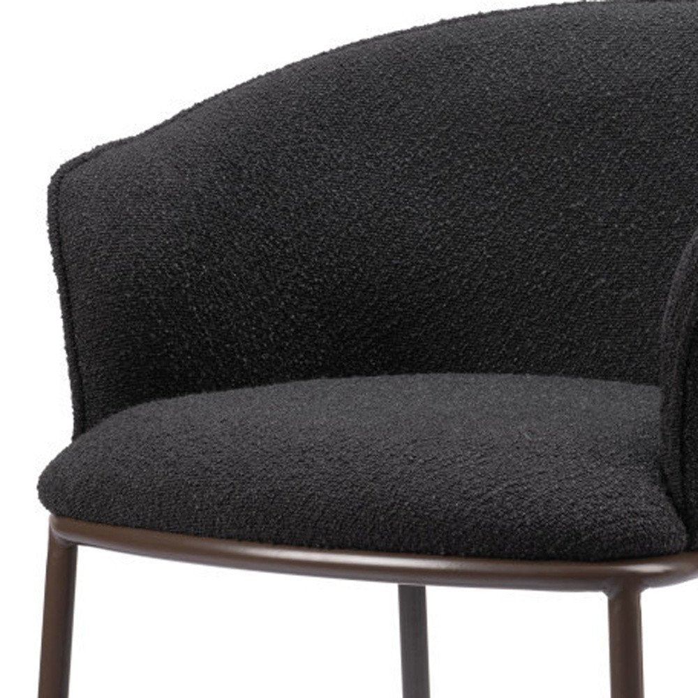 26" Black And Bronze Shearling And Fabric And Steel Counter Height Bar Chair