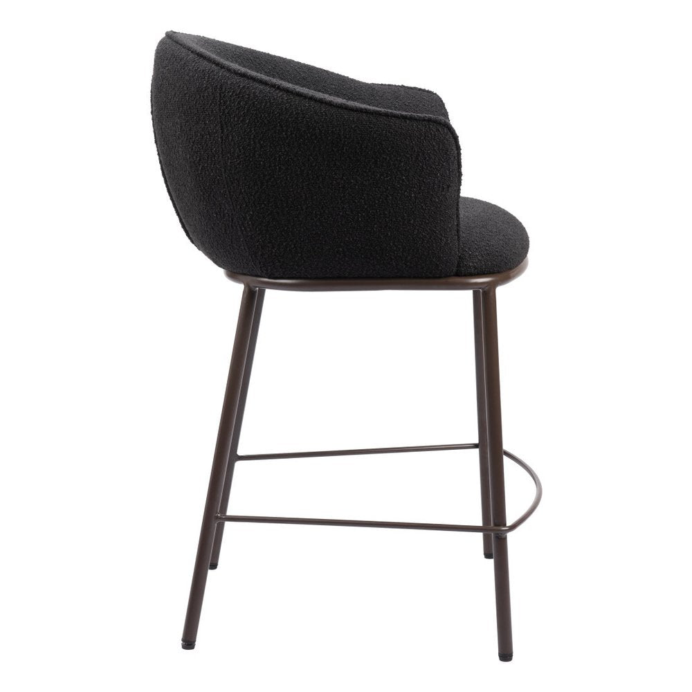 26" Black And Bronze Shearling And Fabric And Steel Counter Height Bar Chair