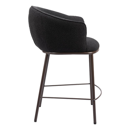 26" Black And Bronze Shearling And Fabric And Steel Counter Height Bar Chair