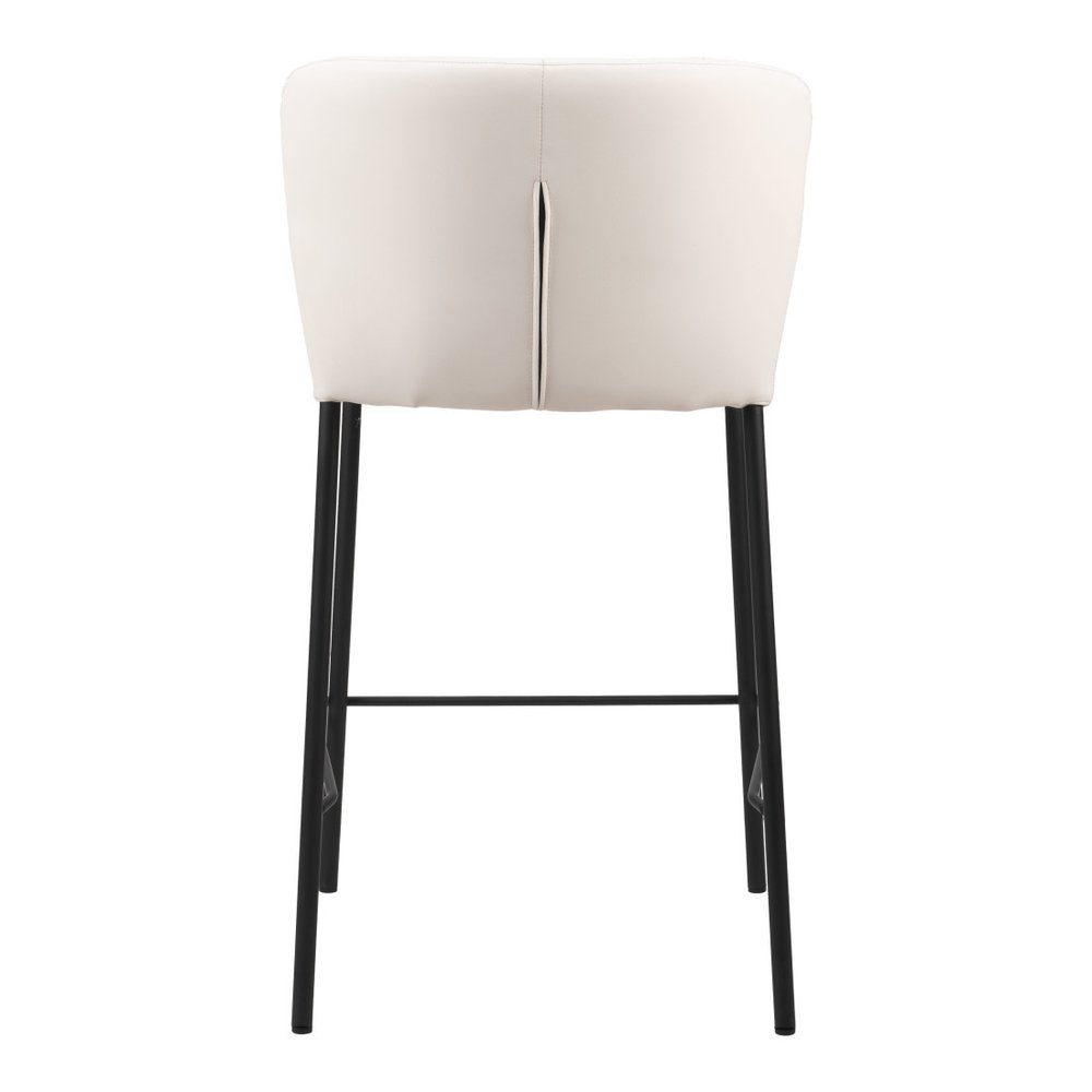 Set of Two 26" Cream And Black Faux Leather And Fabric And Steel Counter Height Bar Chairs