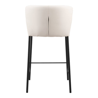 Set of Two 26" Cream And Black Faux Leather And Fabric And Steel Counter Height Bar Chairs