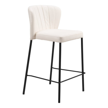 Set of Two 26" Cream And Black Faux Leather And Fabric And Steel Counter Height Bar Chairs