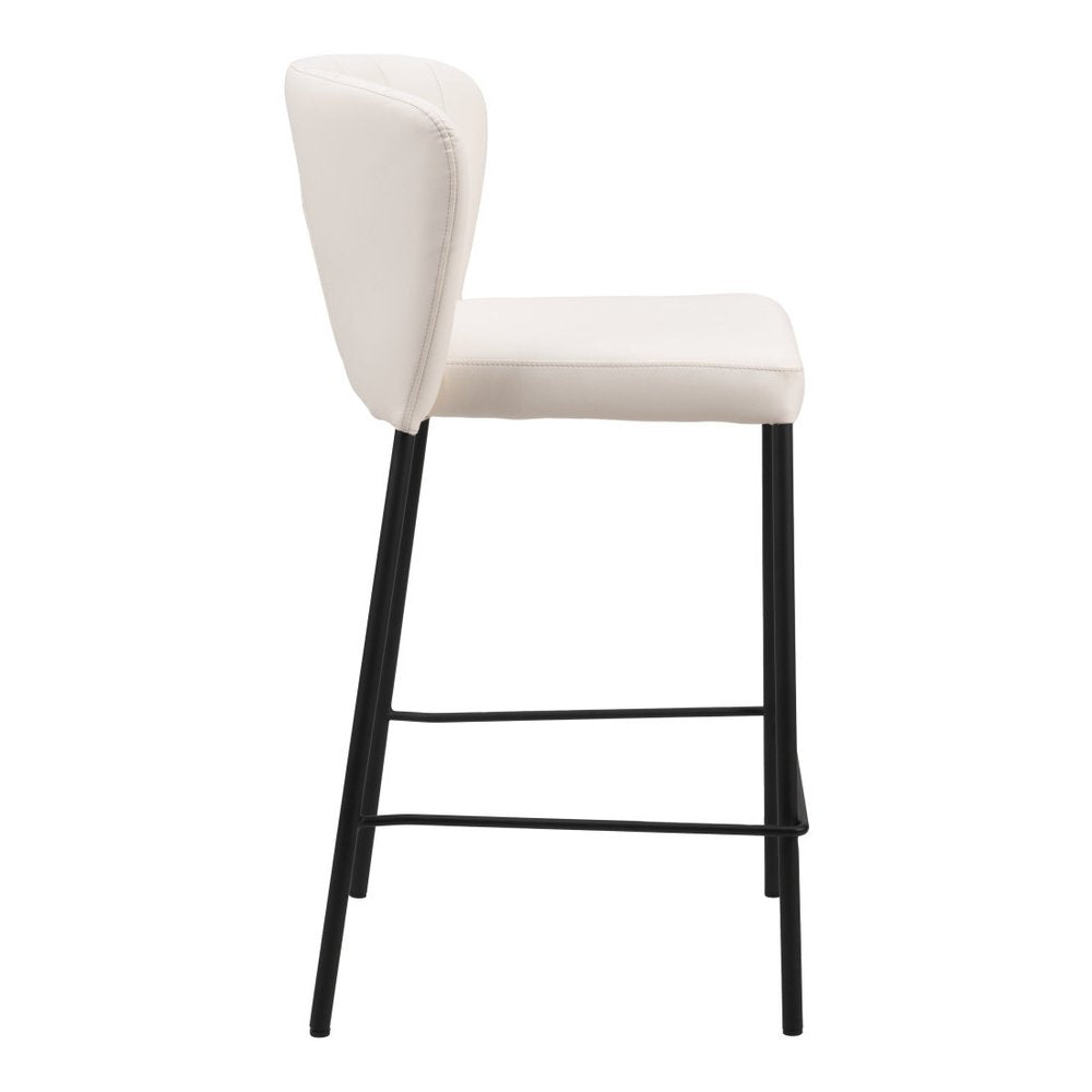 Set of Two 26" Cream And Black Faux Leather And Fabric And Steel Counter Height Bar Chairs