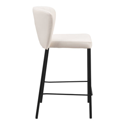 Set of Two 26" Cream And Black Faux Leather And Fabric And Steel Counter Height Bar Chairs
