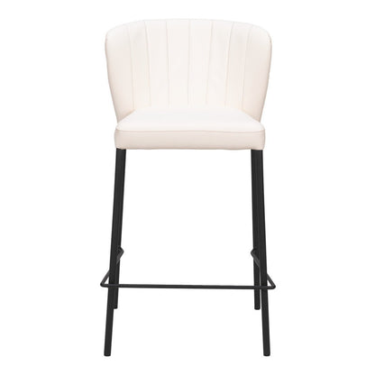Set of Two 26" Cream And Black Faux Leather And Fabric And Steel Counter Height Bar Chairs