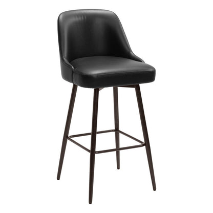 30" Black And Bronze Faux Leather And Fabric And Steel Bar Height Swivel Bar Chair