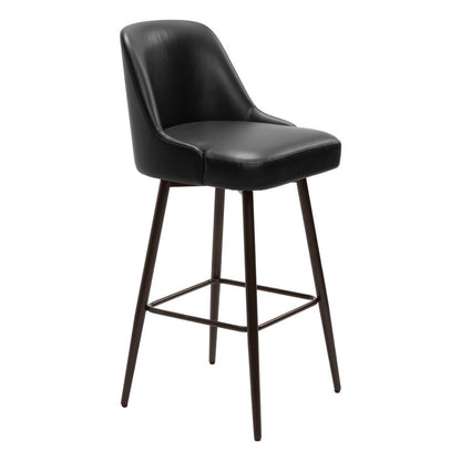30" Black And Bronze Faux Leather And Fabric And Steel Bar Height Swivel Bar Chair
