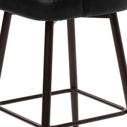 30" Black And Bronze Faux Leather And Fabric And Steel Bar Height Swivel Bar Chair