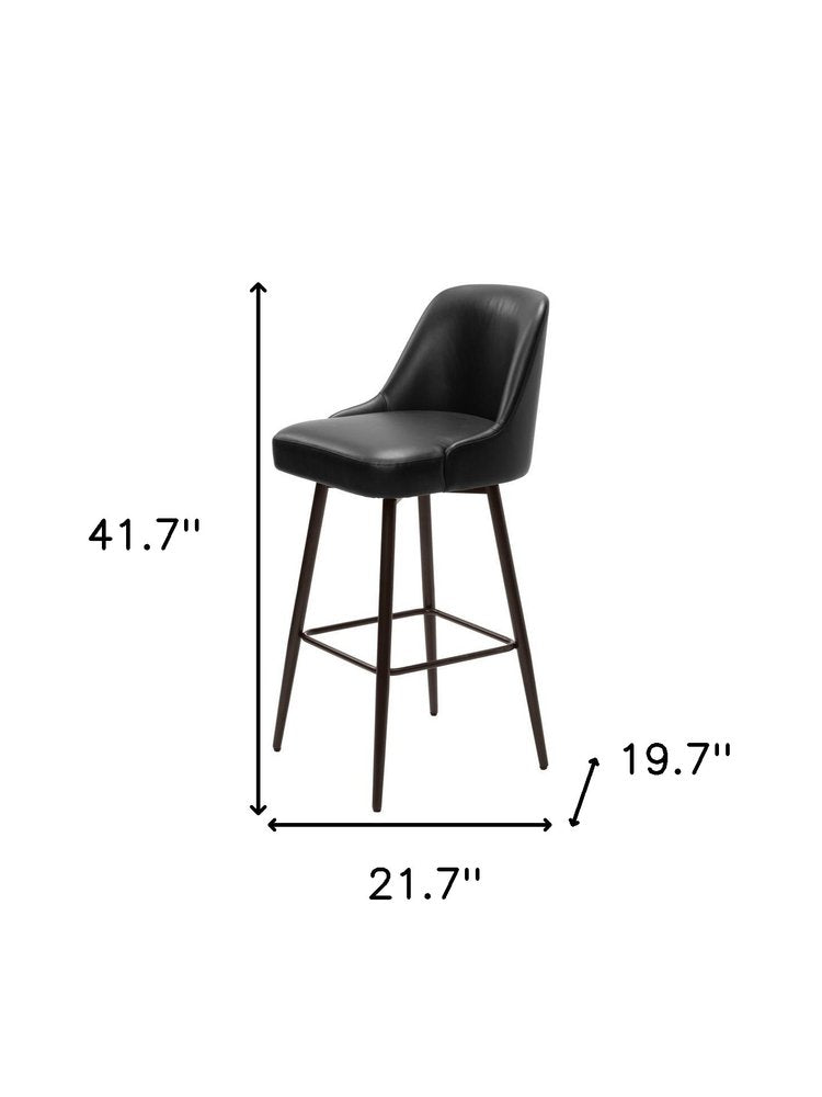 30" Black And Bronze Faux Leather And Fabric And Steel Bar Height Swivel Bar Chair