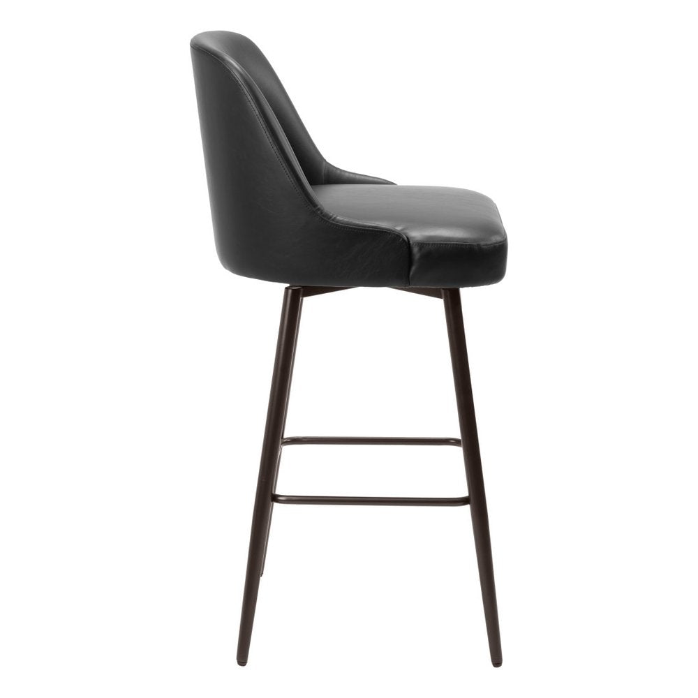 30" Black And Bronze Faux Leather And Fabric And Steel Bar Height Swivel Bar Chair