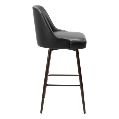 30" Black And Bronze Faux Leather And Fabric And Steel Bar Height Swivel Bar Chair