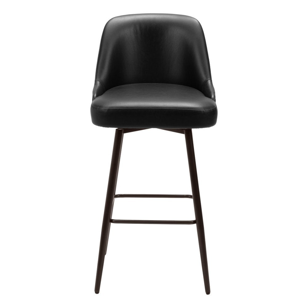 30" Black And Bronze Faux Leather And Fabric And Steel Bar Height Swivel Bar Chair