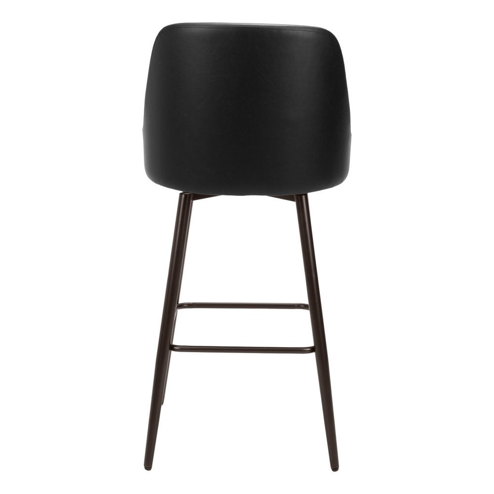 30" Black And Bronze Faux Leather And Fabric And Steel Bar Height Swivel Bar Chair