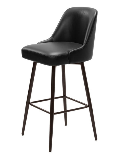 30" Black And Bronze Faux Leather And Fabric And Steel Bar Height Swivel Bar Chair