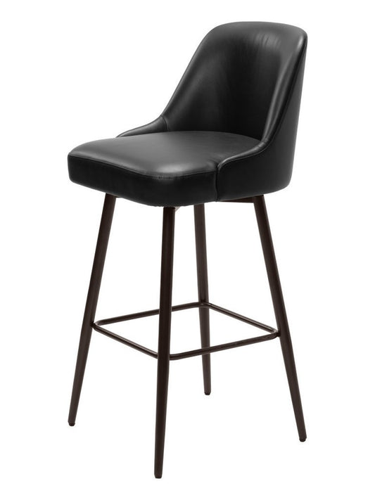 30" Black And Bronze Faux Leather And Fabric And Steel Bar Height Swivel Bar Chair