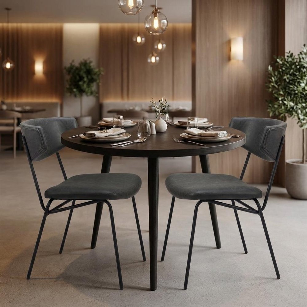 Set of Two Gray and Black Upholstered Faux Leather Open Back Dining Side Chairs