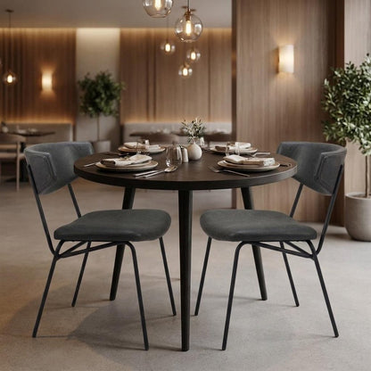 Set of Two Gray and Black Upholstered Faux Leather Open Back Dining Side Chairs