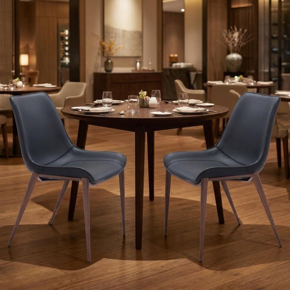 Set of Two Black and Brown Upholstered Faux Leather Dining Side Chairs