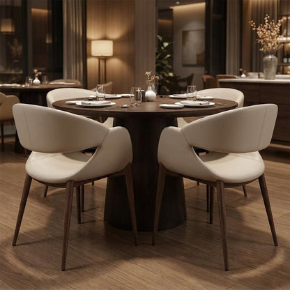 Set of Two Beige and Brown Upholstered Faux Leather Open Back Dining Arm Chairs