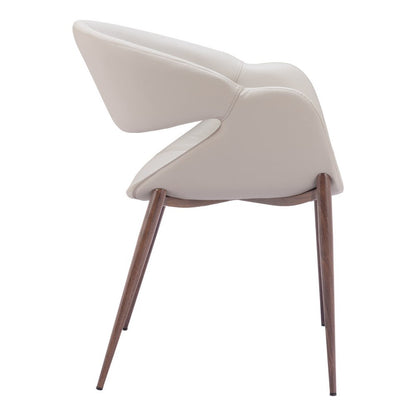 Set of Two Beige and Brown Upholstered Faux Leather Open Back Dining Arm Chairs