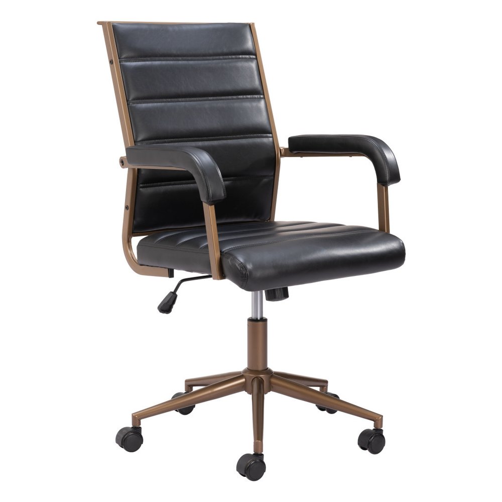 Black and Bronze Adjustable Height Faux Leather Swivel Rolling Office Chair