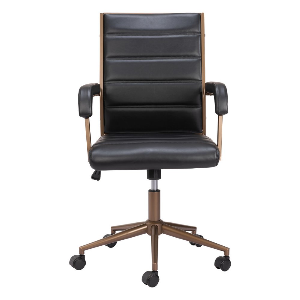 Black and Bronze Adjustable Height Faux Leather Swivel Rolling Office Chair