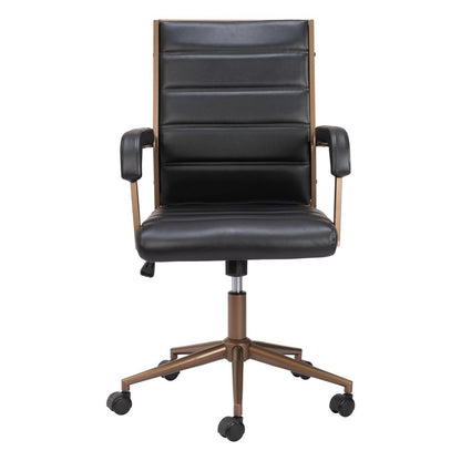 Black and Bronze Adjustable Height Faux Leather Swivel Rolling Office Chair