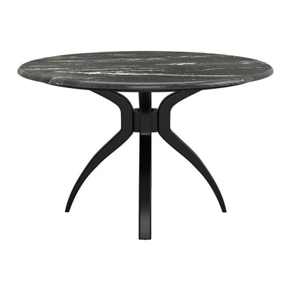 50" Black Faux Marble and Steel Pedestal Base Round Top Dining Table