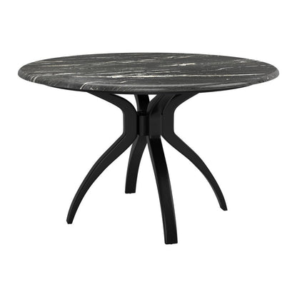 50" Black Faux Marble and Steel Pedestal Base Round Top Dining Table