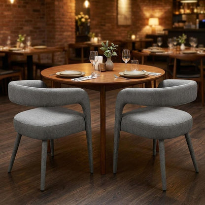 Set of Two Dark Gray Upholstered Linen Open Back Dining Side Chairs
