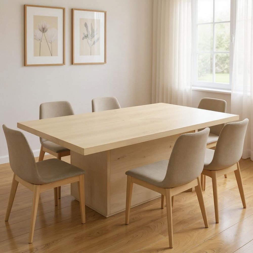 108" Natural Solid Wood Pedestal Base Dining Table