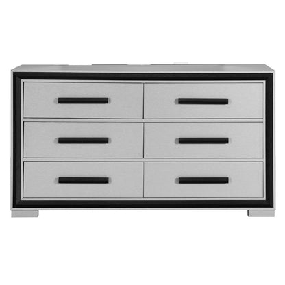 60" Gray And Black Wood Six Drawer Double Dresser