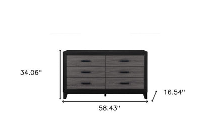 58" Black And Gray Wood Six Drawer Double Dresser