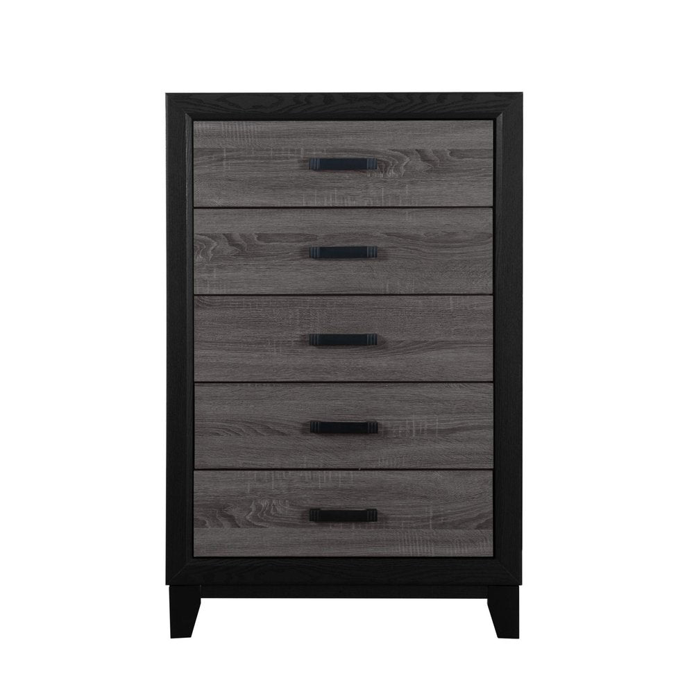 32" Black And Gray Wood Five Drawer Dresser
