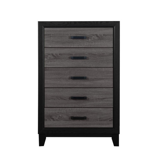 32" Black And Gray Wood Five Drawer Dresser