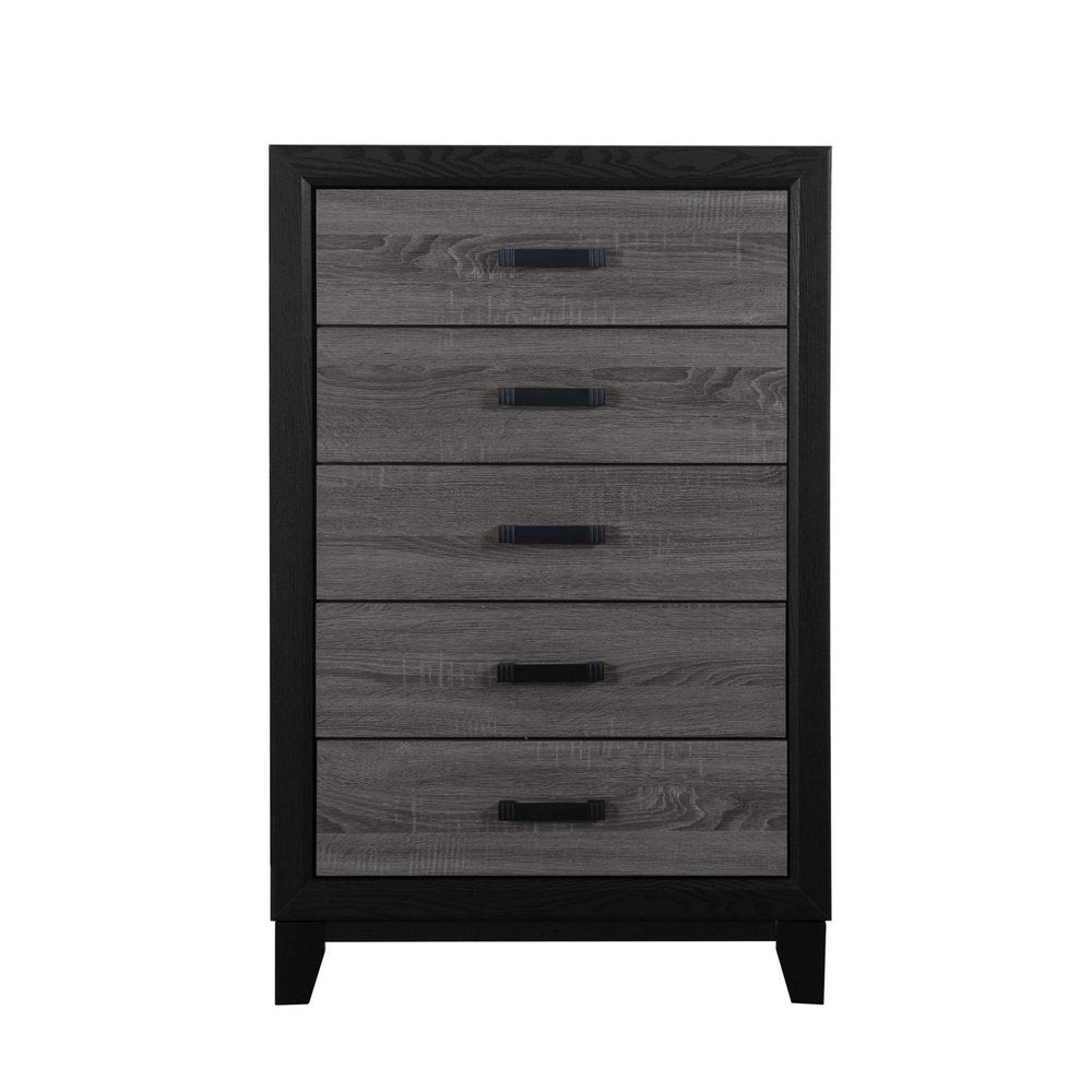 32" Black And Gray Wood Five Drawer Dresser