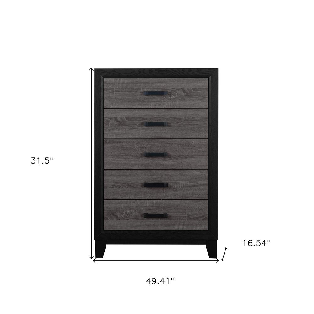 32" Black And Gray Wood Five Drawer Dresser