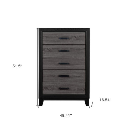 32" Black And Gray Wood Five Drawer Dresser