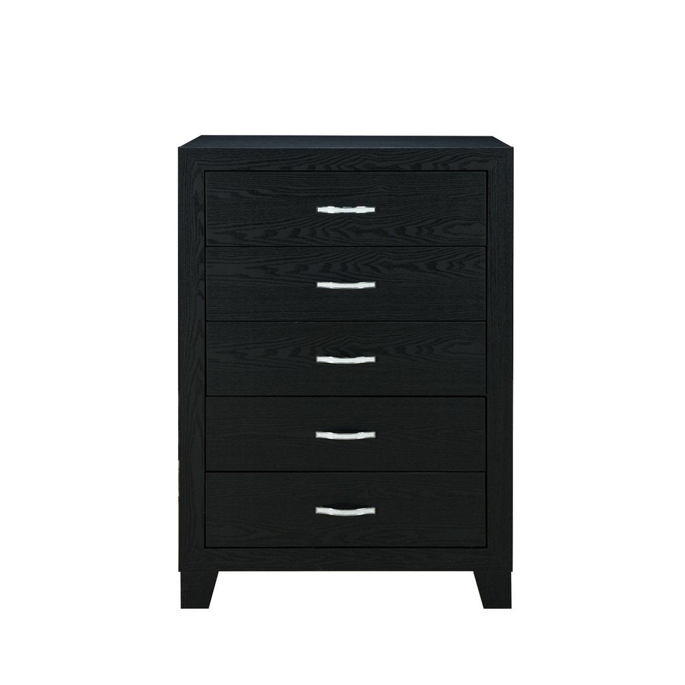 32" Black Wood Five Drawer Dresser